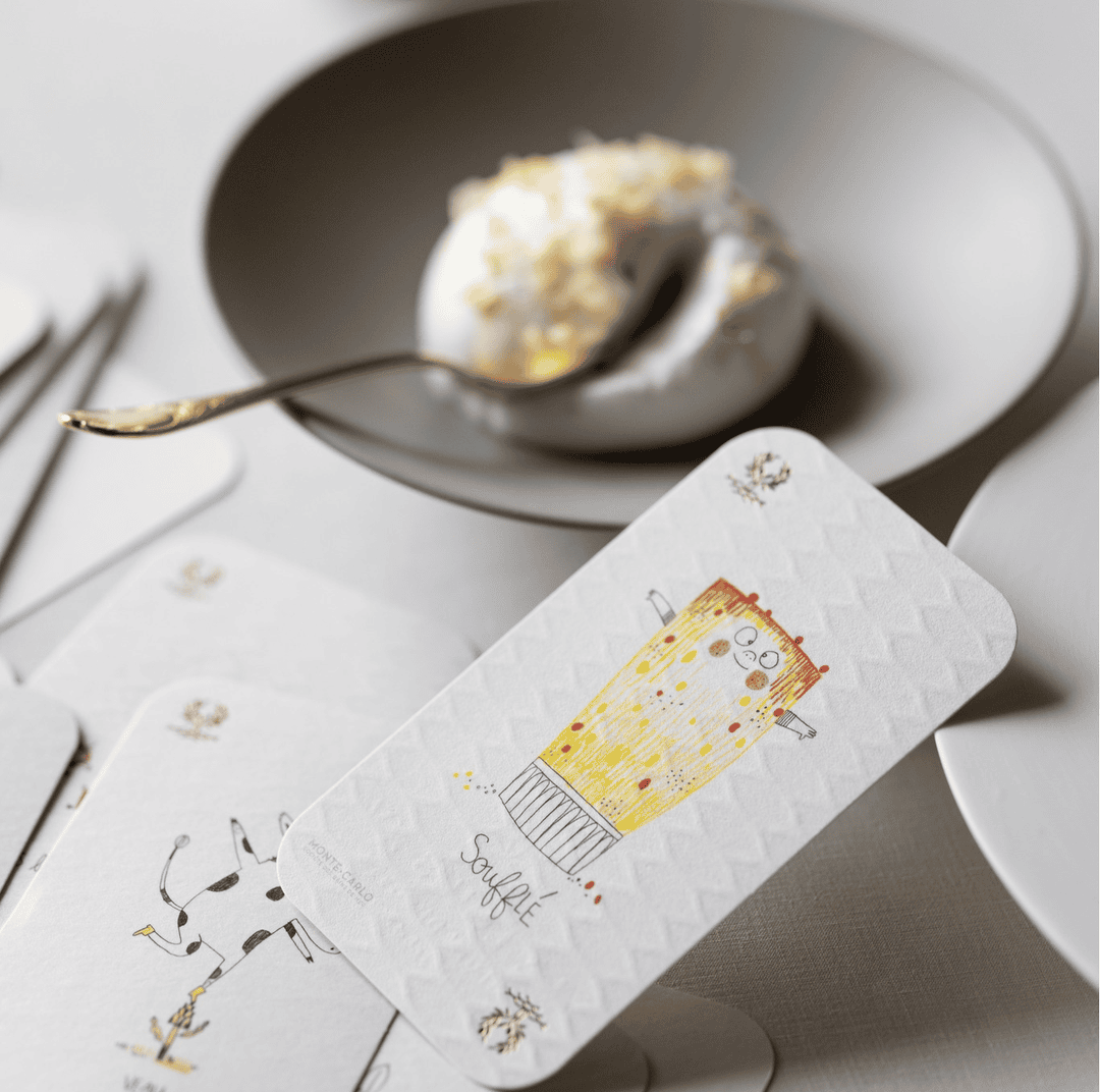 Réalisation de l'identité du restaurant trois étoiles louis XV ducasse par soins graphiques
